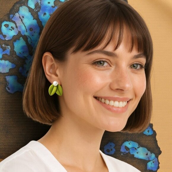๐๏ธ Flower Faux Pearl Asymmetrical Cute Fashion Statement Trendy Stud Earrings - Picture 3 of 12